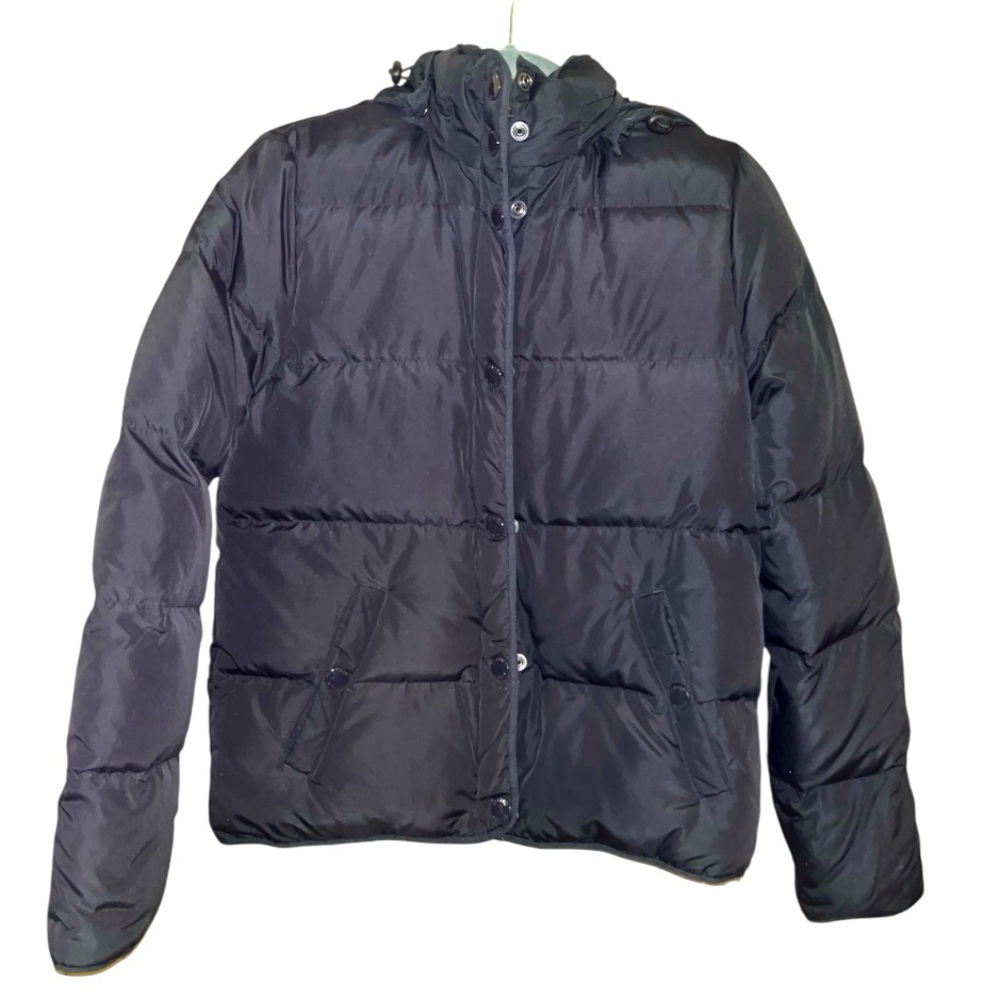 J Crew waterfowl feathers down jacket black puffer coat hooded size small